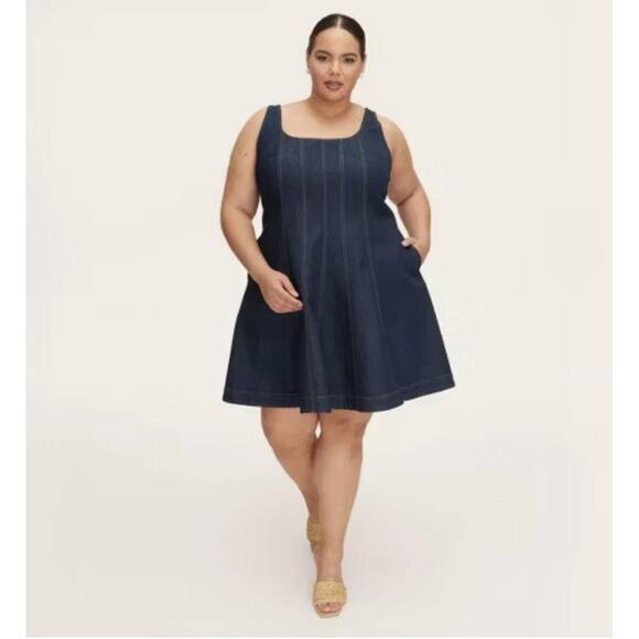 New Kate Spade, Target Women's Denim Seamed Mini Dress Dark Blue Size 8 Medium M - Picture 7 of 10